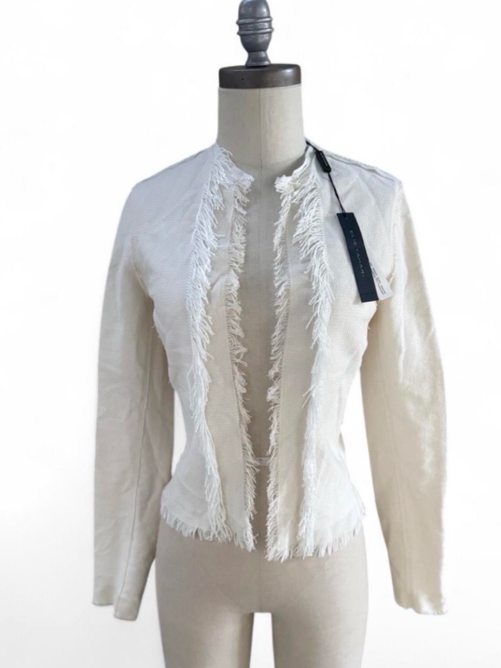 NWT Elie Tahari fringe textured cotton open jacket cardigan long sleeve size 0